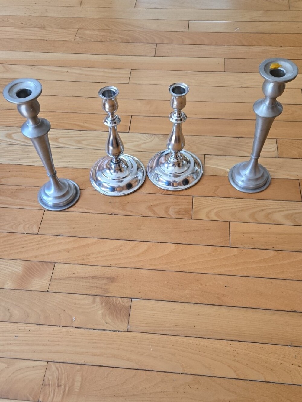 Classic Silver Pewter Candlestick Set - 4 Pieces